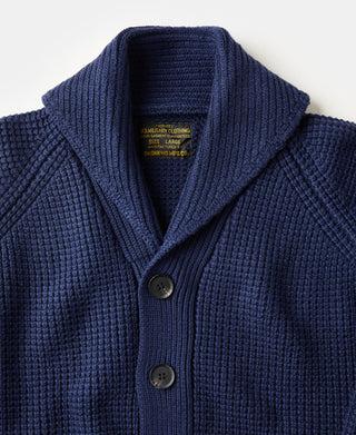 Shawl Collar Raglan Sleeve Wool Cardigan - Navy Blue