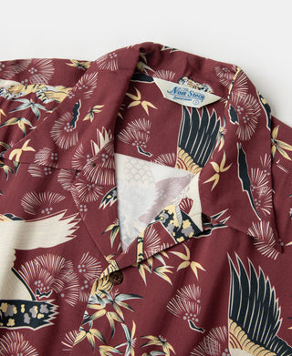 Ukiyo-e Tiger & Crane Pattern Aloha Shirt - Wine Red