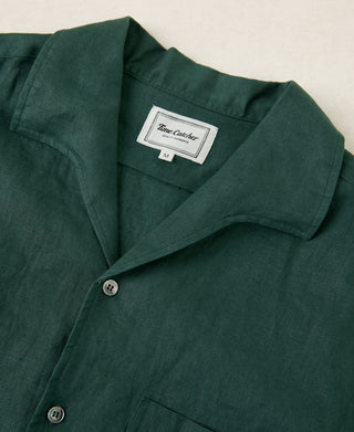 1950s Italian Collar Linen Shirt - Dark Green