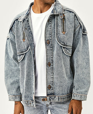 Trench Accent Snow Wash Denim Jacket