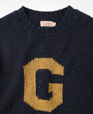 Ivy League Retro Letter Color Contrast Sweater - Navy