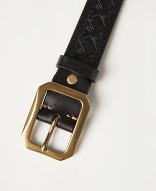 Western Tooled Leather Belt - Black