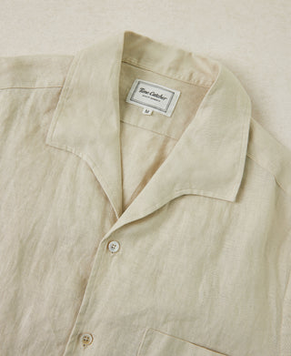 1950s Italian Collar Linen Shirt - Apricot