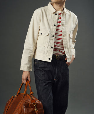 Double Pocket Beige Herringbone Work Jacket