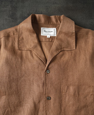 1950s Italian Collar Linen Shirt - Brown