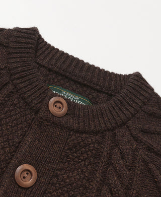 Cable Knit Shawl Collar Cardigan - Brown