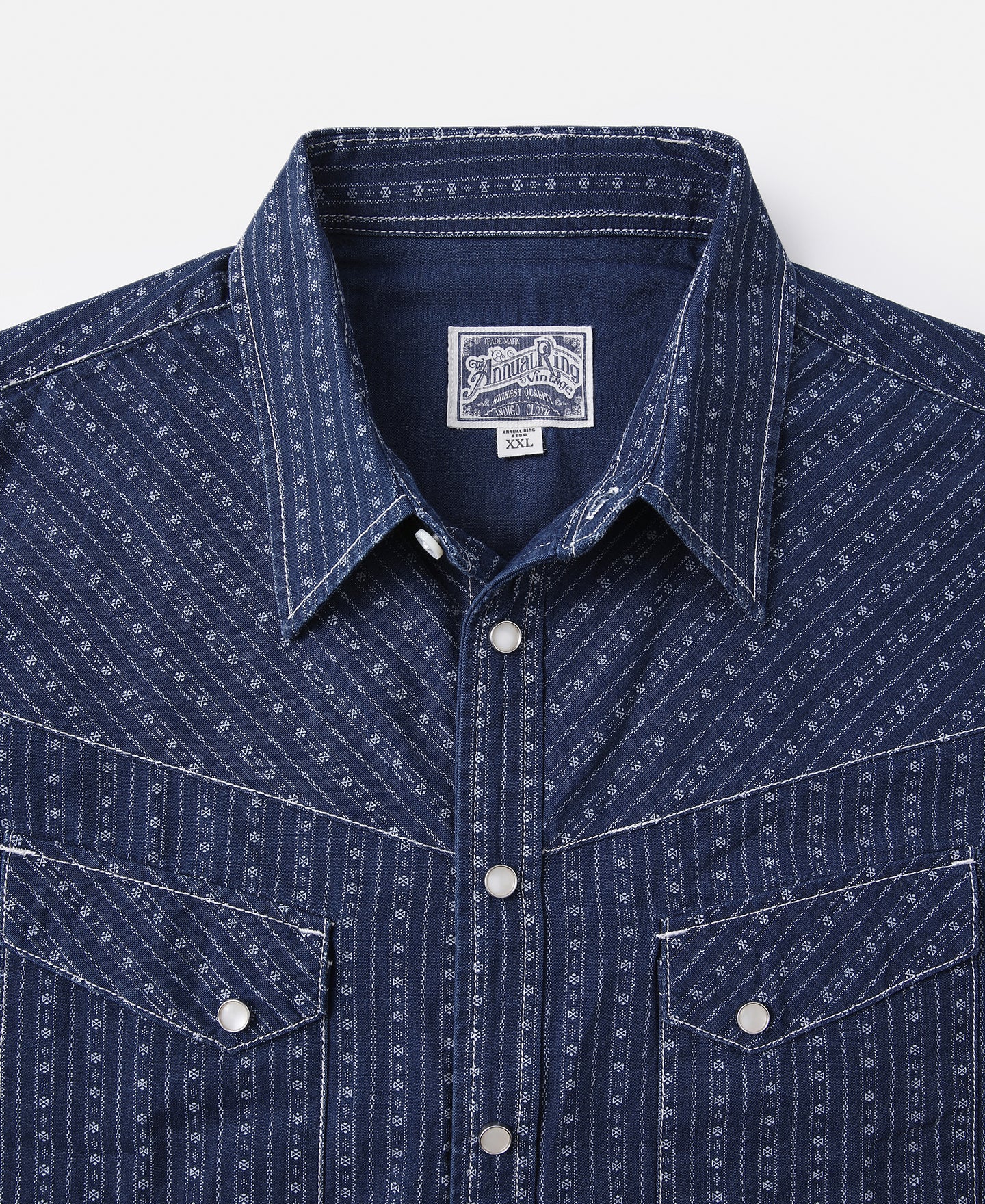 1950s Indigo Discharge-printed Wabash Stripe Western Shirt | Olderbest