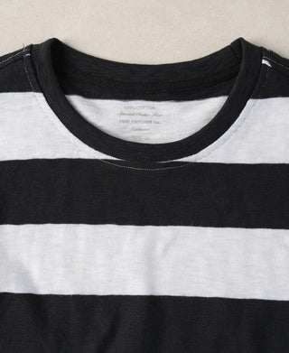 Slub Cotton Wide Striped Long Sleeve T-Shirt - Black/White