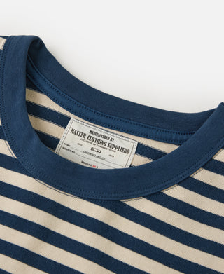 Ribbed Cuff Breton Stripe Long Sleeve T-Shirt - Blue/Apricot