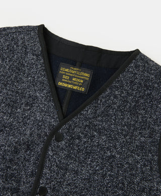 Tweed Herringbone V-Neck Vest - Navy