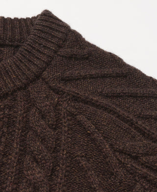 Cable Knit Shawl Collar Cardigan - Brown