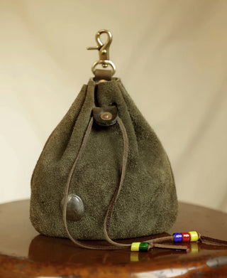 Colored Glaze Drawstring Coin Pouch - Olive