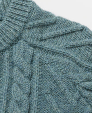 Cable Knit Shawl Collar Cardigan - Pale Blue