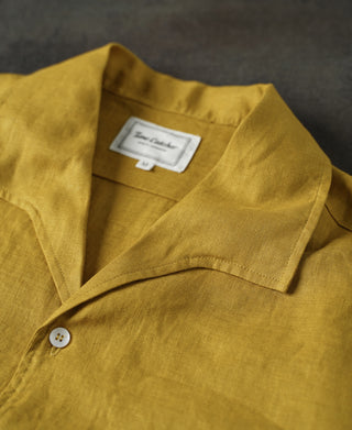 1950s Italian Collar Linen Shirt - Mustard