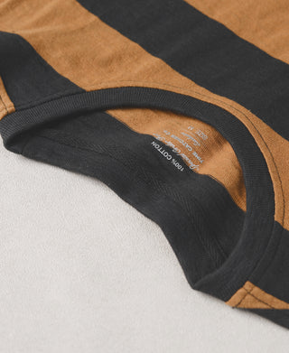 Slub Cotton Wide Striped T-Shirt - Black/Orange