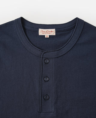 9,3 oz Baumwollschlauch-Henley-T-Shirt – Marineblau
