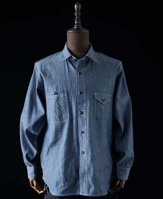 Lot 208 1930s Point Collar Work Shirt - Gray Blue