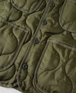 Military Style Quilted Padded Ripstop Nylon Vest - Olive