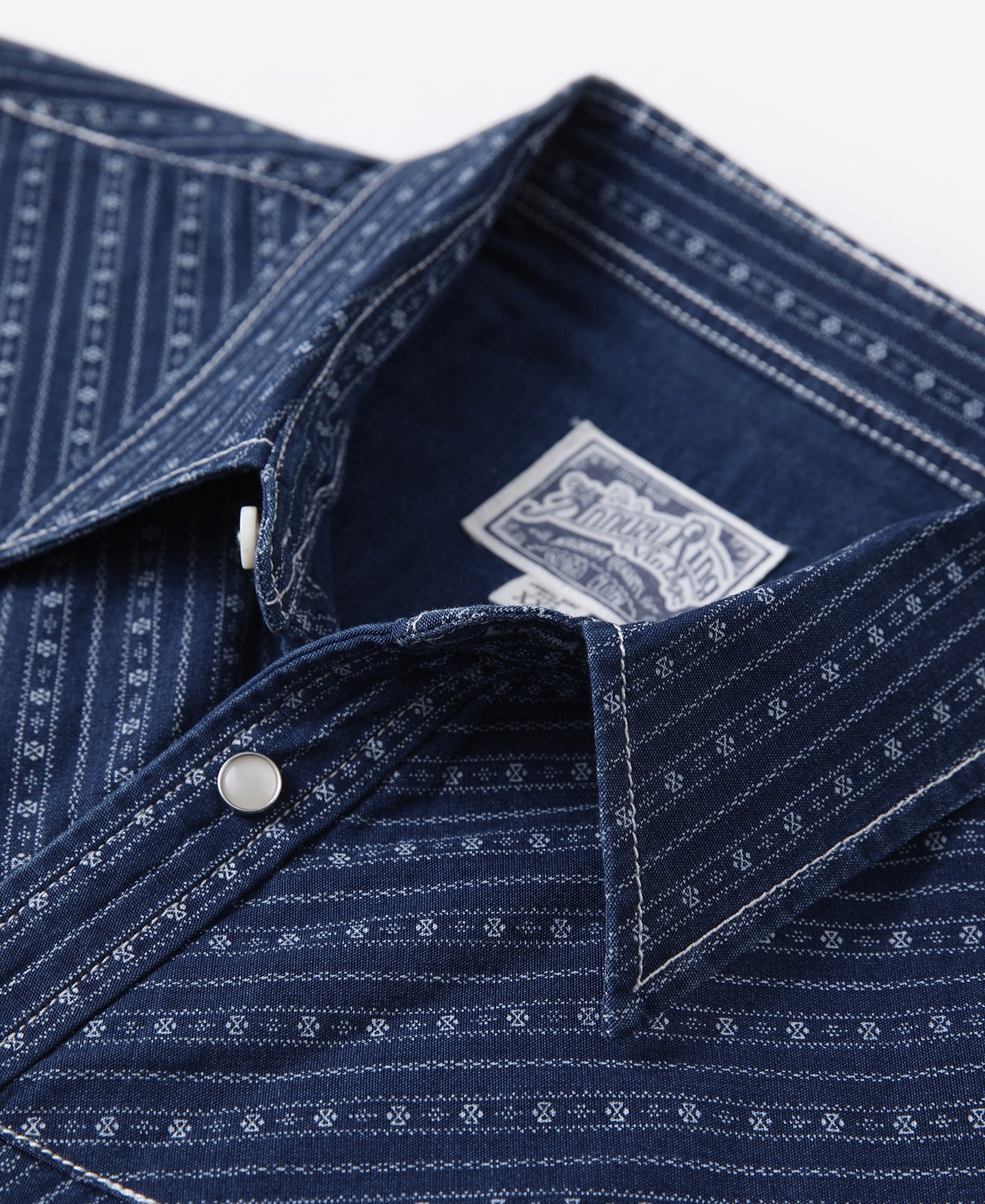 1950s Indigo Discharge-printed Wabash Stripe Western Shirt | Olderbest