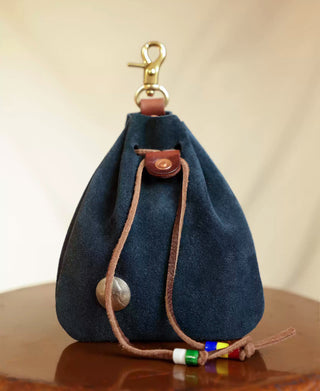 Colored Glaze Drawstring Coin Pouch - Dark Blue