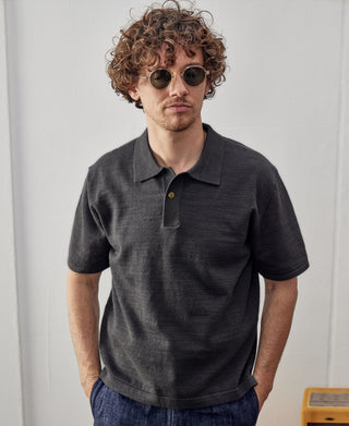 High-low Hem Slub Cotton Polo Shirt - Dark Gray