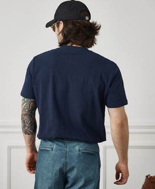 Classic Fit Loopwheel Slub Cotton T-Shirt - Navy