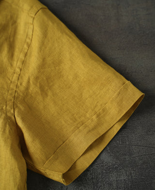 1950s Italian Collar Linen Shirt - Mustard