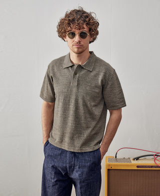 High-low Hem Slub Cotton Polo Shirt - Gray Brown