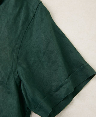 1950s Italian Collar Linen Shirt - Dark Green