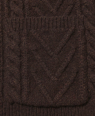 Cable Knit Shawl Collar Cardigan - Brown