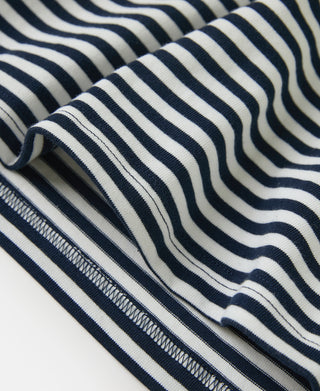 Ribbed Cuff Breton Stripe Long Sleeve T-Shirt - White/Navy