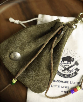 Colored Glaze Drawstring Coin Pouch - Olive