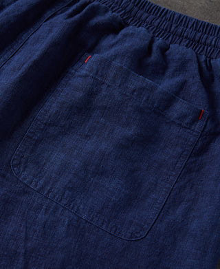 Indigo-Dye Loose Cotton and Linen-Blend Pants