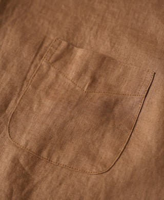 1950s Italian Collar Linen Shirt - Brown