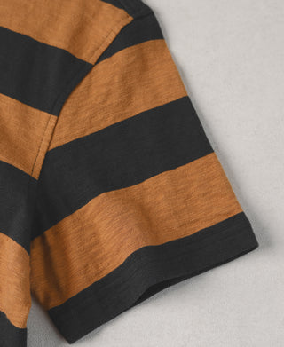 Slub Cotton Wide Striped T-Shirt - Black/Orange