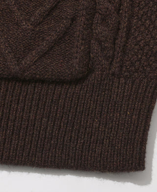 Cable Knit Shawl Collar Cardigan - Brown