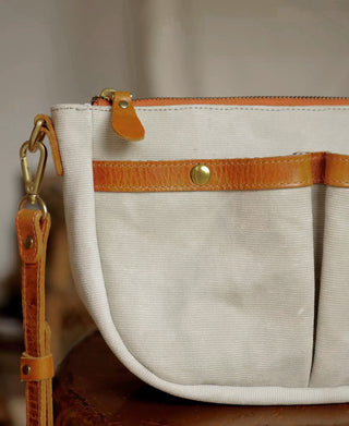 Front Pocket Canvas Crossbody Bag - Beige