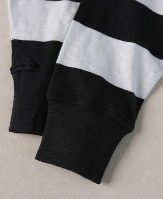 Slub Cotton Wide Striped Long Sleeve T-Shirt - Black/White