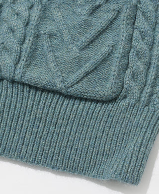 Cable Knit Shawl Collar Cardigan - Pale Blue