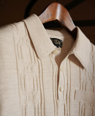 1960s Jacquard Slub Cotton Polo Shirt - Cream