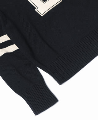 Lot 916 Ivy Mock Neck Letter Patch Sweater - Navy