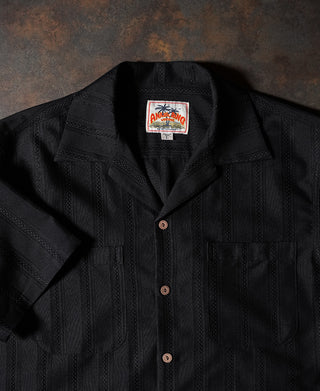 Camp-Collar Dobby Jacquard Stripe Shirt