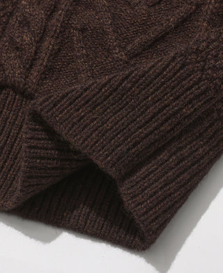 Cable Knit Shawl Collar Cardigan - Brown