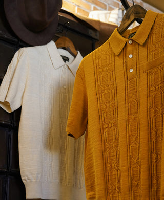 1960s Jacquard Slub Cotton Polo Shirt - Ginger