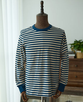 Ribbed Cuff Breton Stripe Long Sleeve T-Shirt - Blue/Apricot