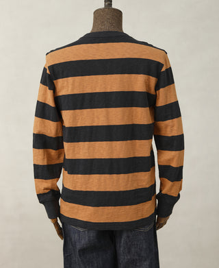 Slub Cotton Wide Striped Long Sleeve T-Shirt - Black/Orange