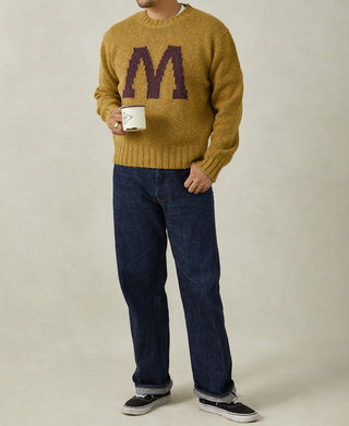 Ivy League Retro Letter Color Contrast Sweater - Yellow