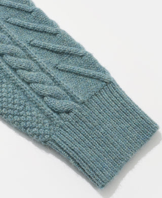 Cable Knit Shawl Collar Cardigan - Pale Blue