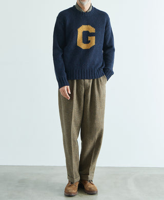 Ivy League Retro Letter Color Contrast Sweater - Navy