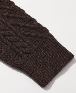 Cable Knit Shawl Collar Cardigan - Brown